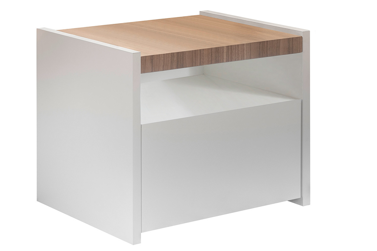 Comodini design con cassetto bianco opaco e finitura rovere (set di 2) VERDI
