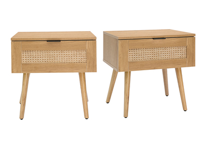 Comodini finitura legno chiaro, motivo a intreccio rattan e metallo nero L50 cm (set di 2) MANILLE