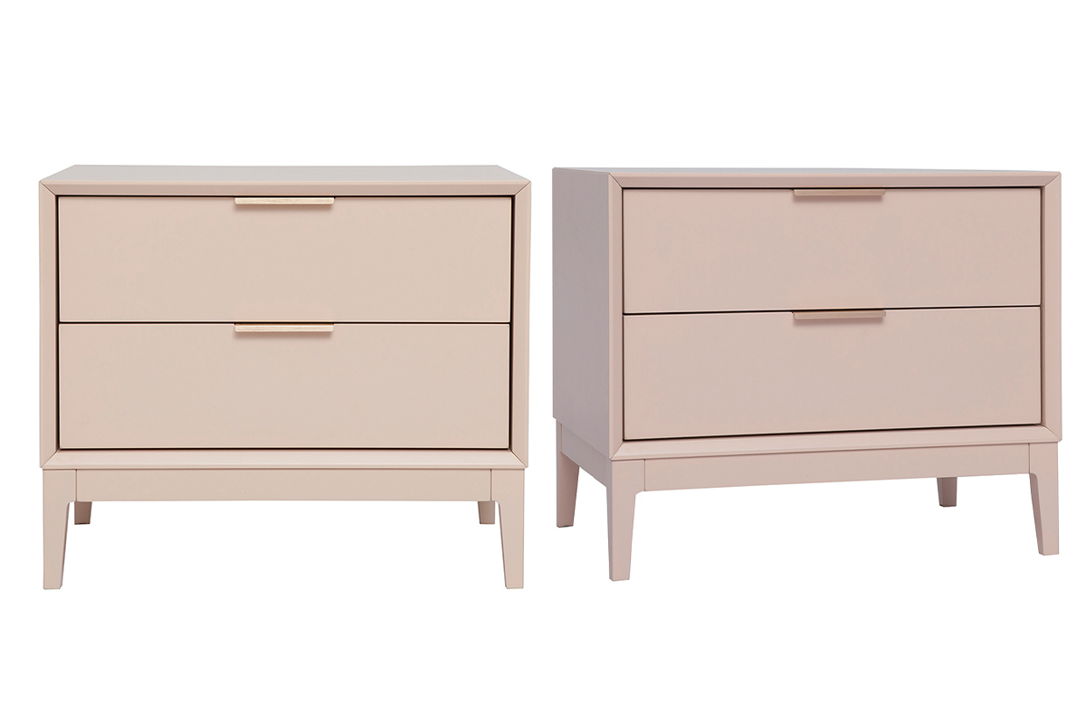 Comodini rosa e metallo dorato con cassetti L60 cm (set di 2) GIANA