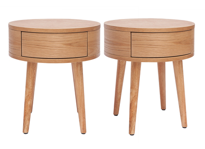 Comodini rotondi in legno chiaro con cassetto D45 cm (set di 2) JUDITH