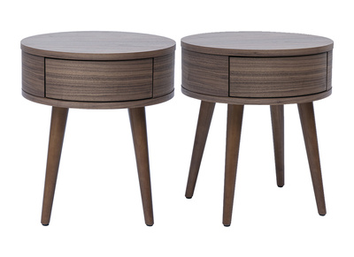 Comodini rotondi in legno scuro con cassetto (set di 2) JUDITH