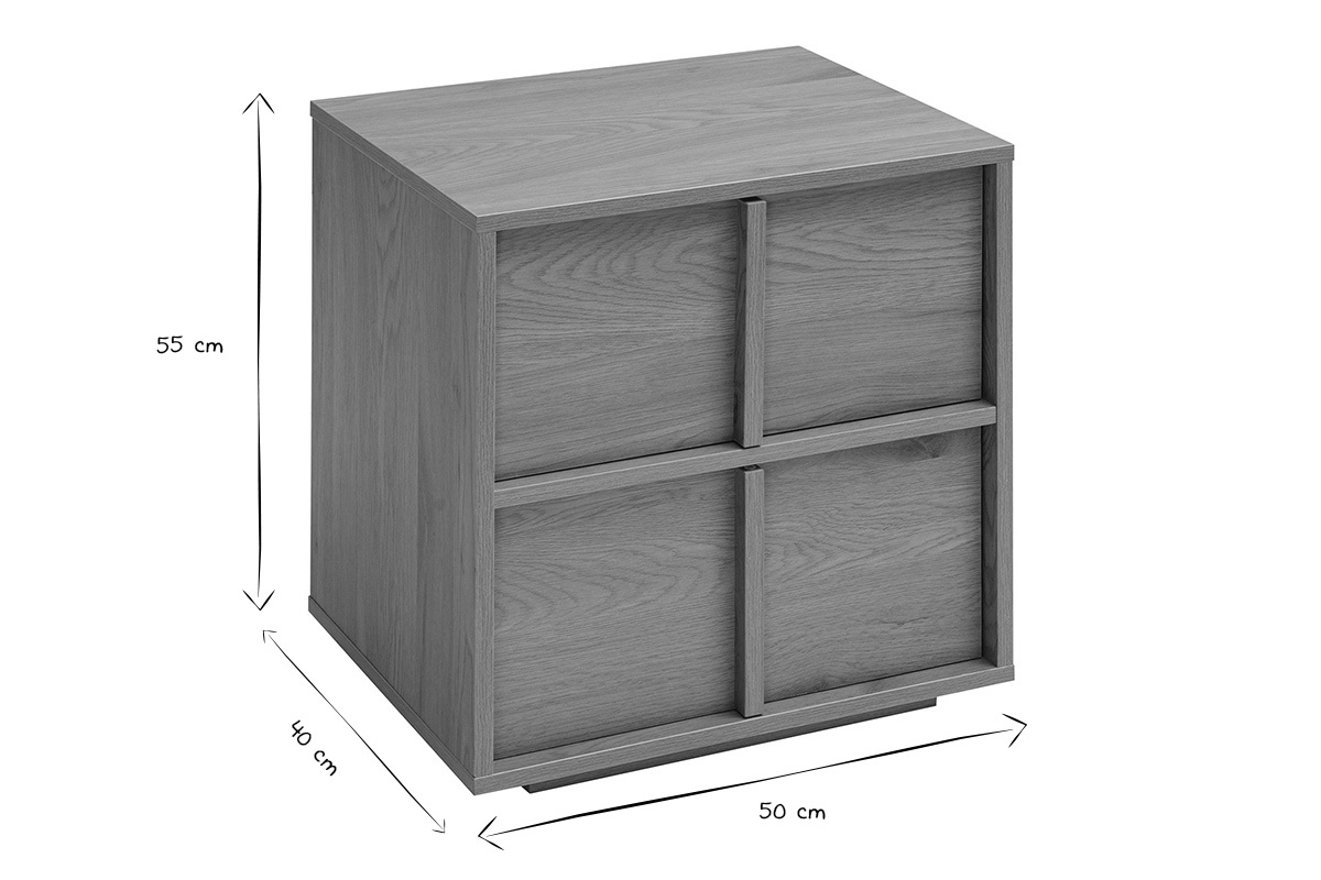 Comodino a 2 cassetti, dimensioni 50x40x55 cm in nero e bianco