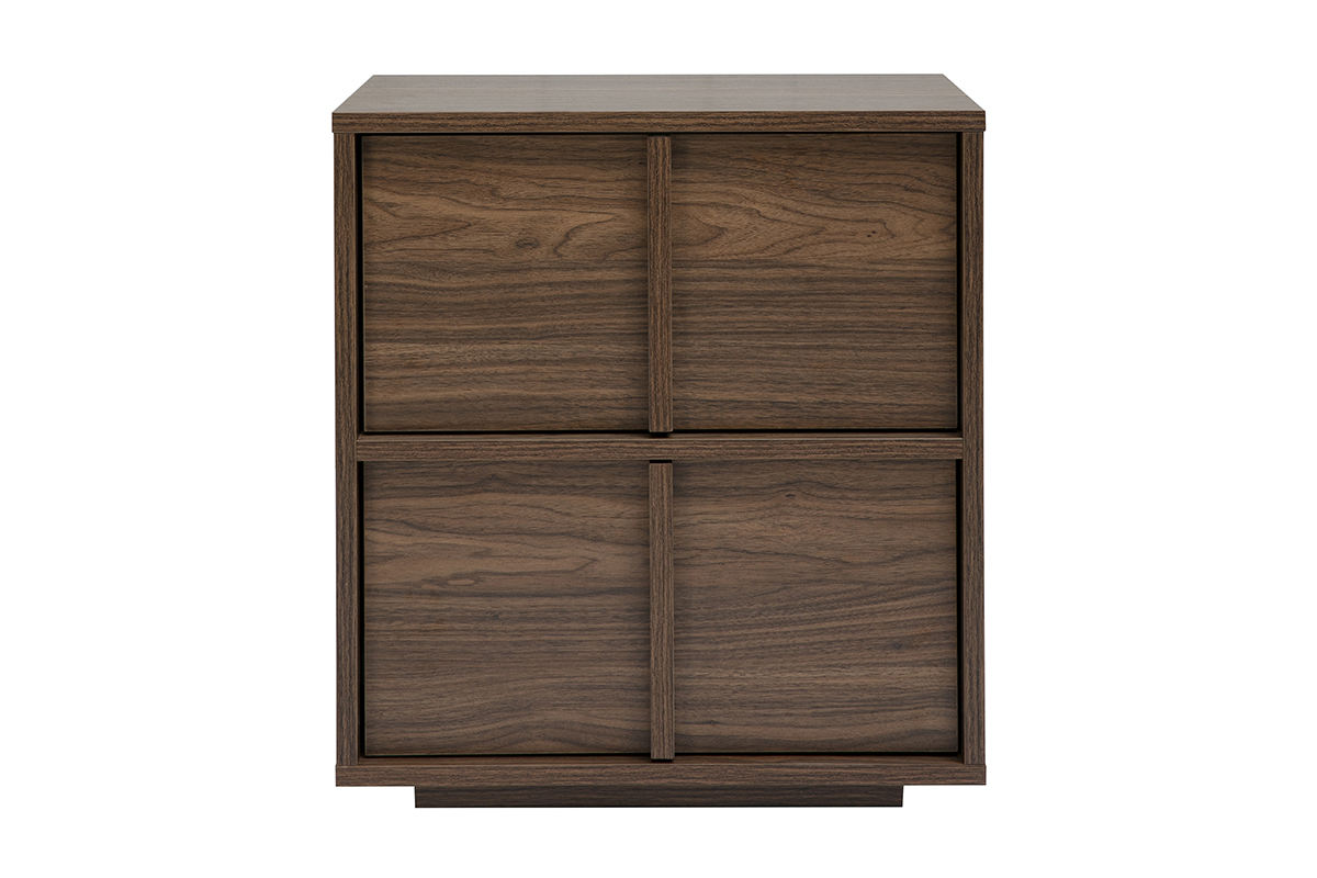 Comodino 2 cassetti finitura legno scuro noce, vista frontale