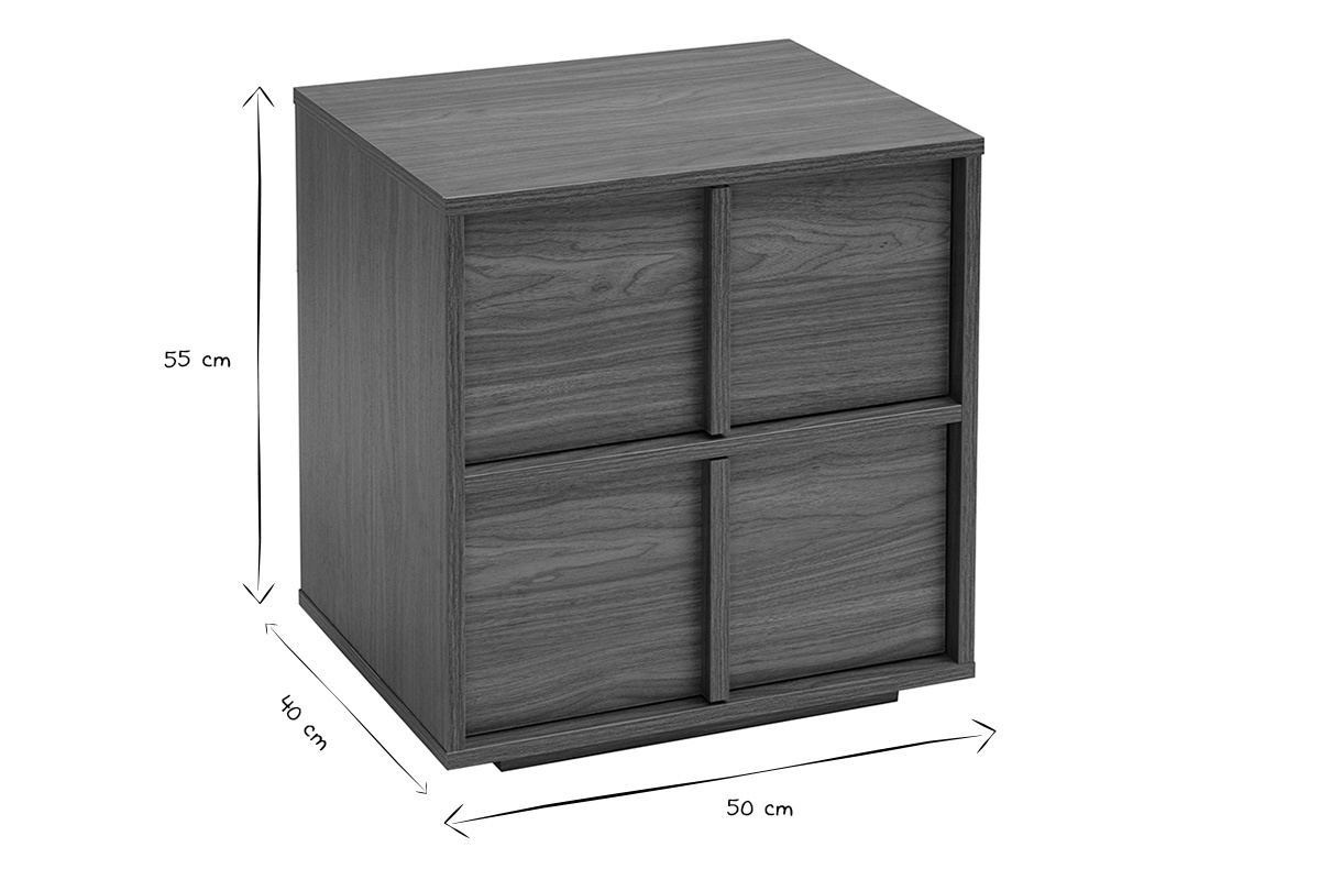 Dimensioni del comodino 50x40x55 cm in nero e bianco con due cassetti