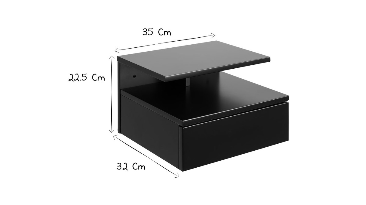 Comodino a parete design laccato opaco nero MITSY