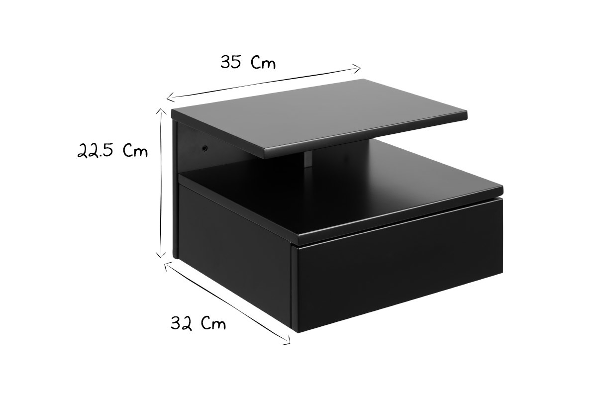 Comodino a parete design laccato opaco nero MITSY
