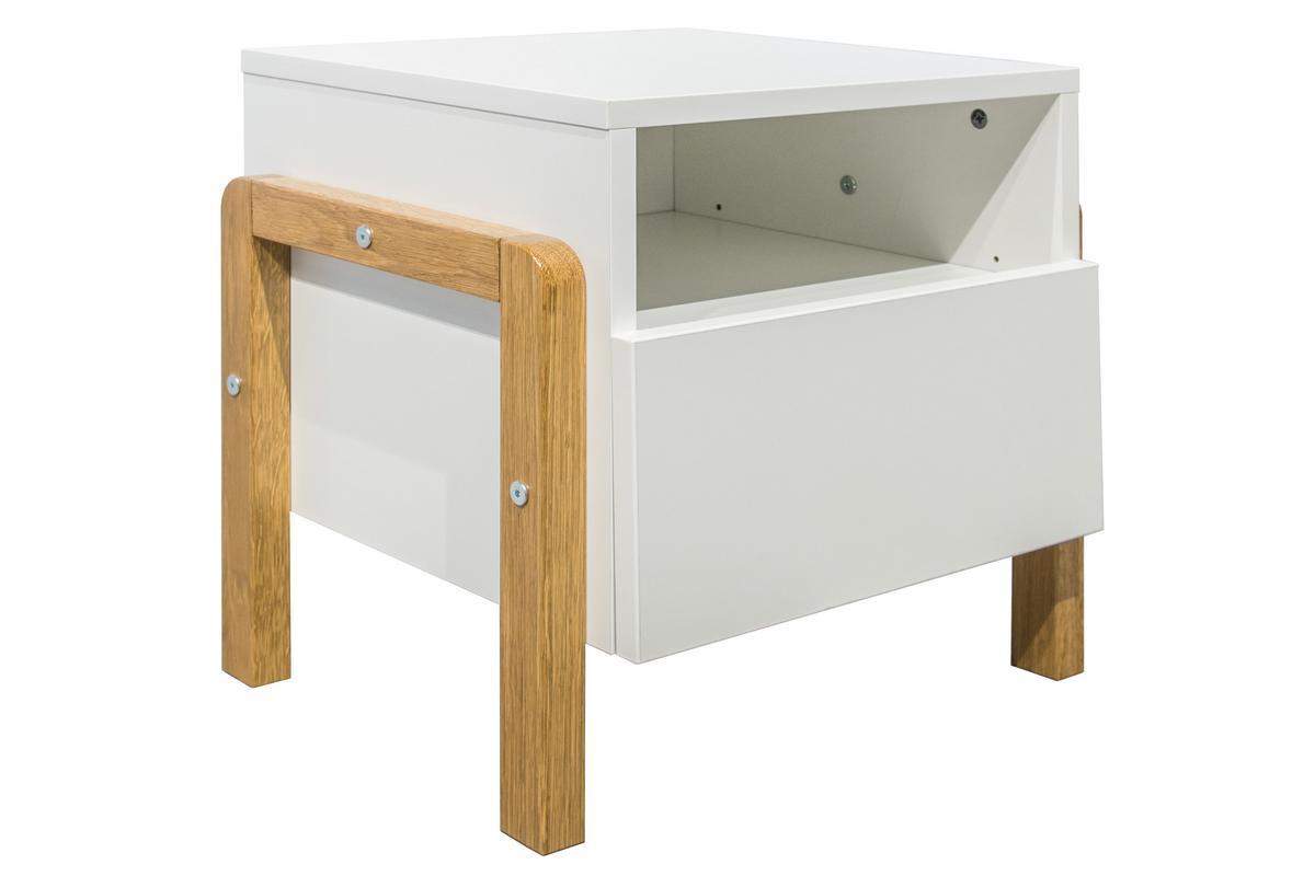Comodino bambino scandinavo bianco opaco e rovere CELESTINE