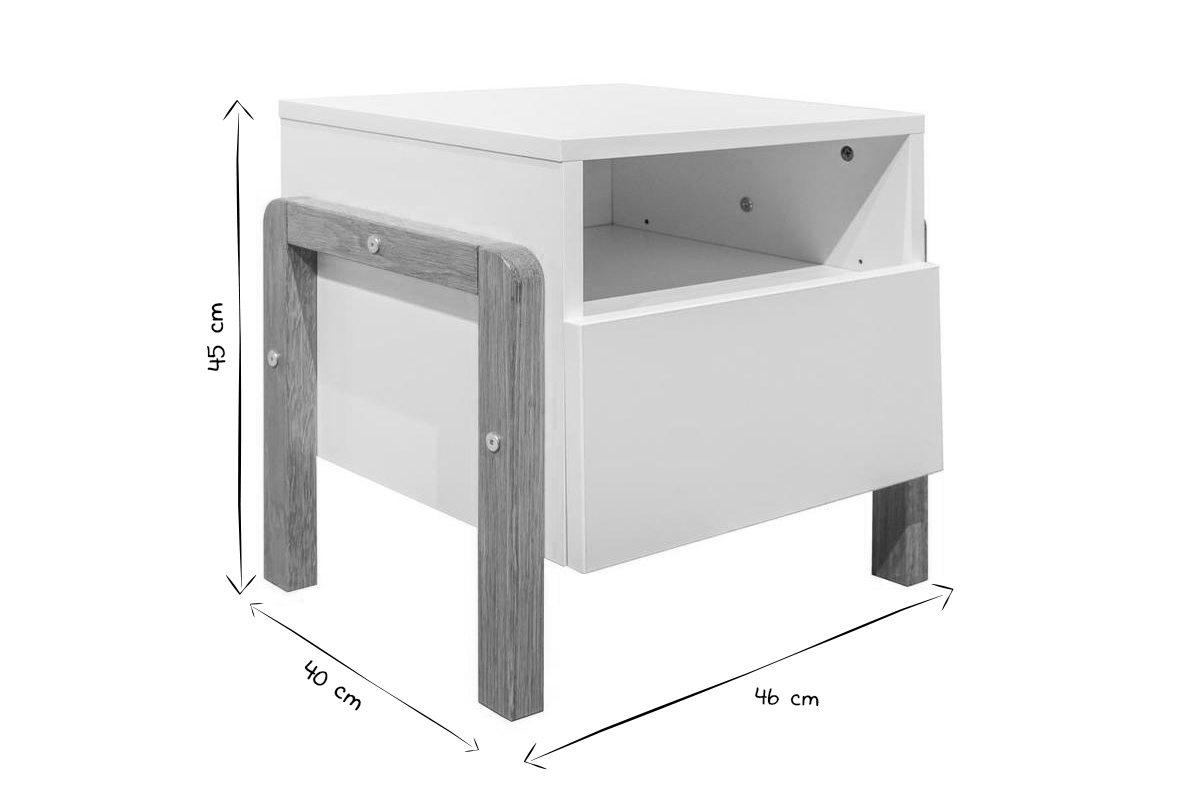 Comodino bambino scandinavo bianco opaco e rovere CELESTINE