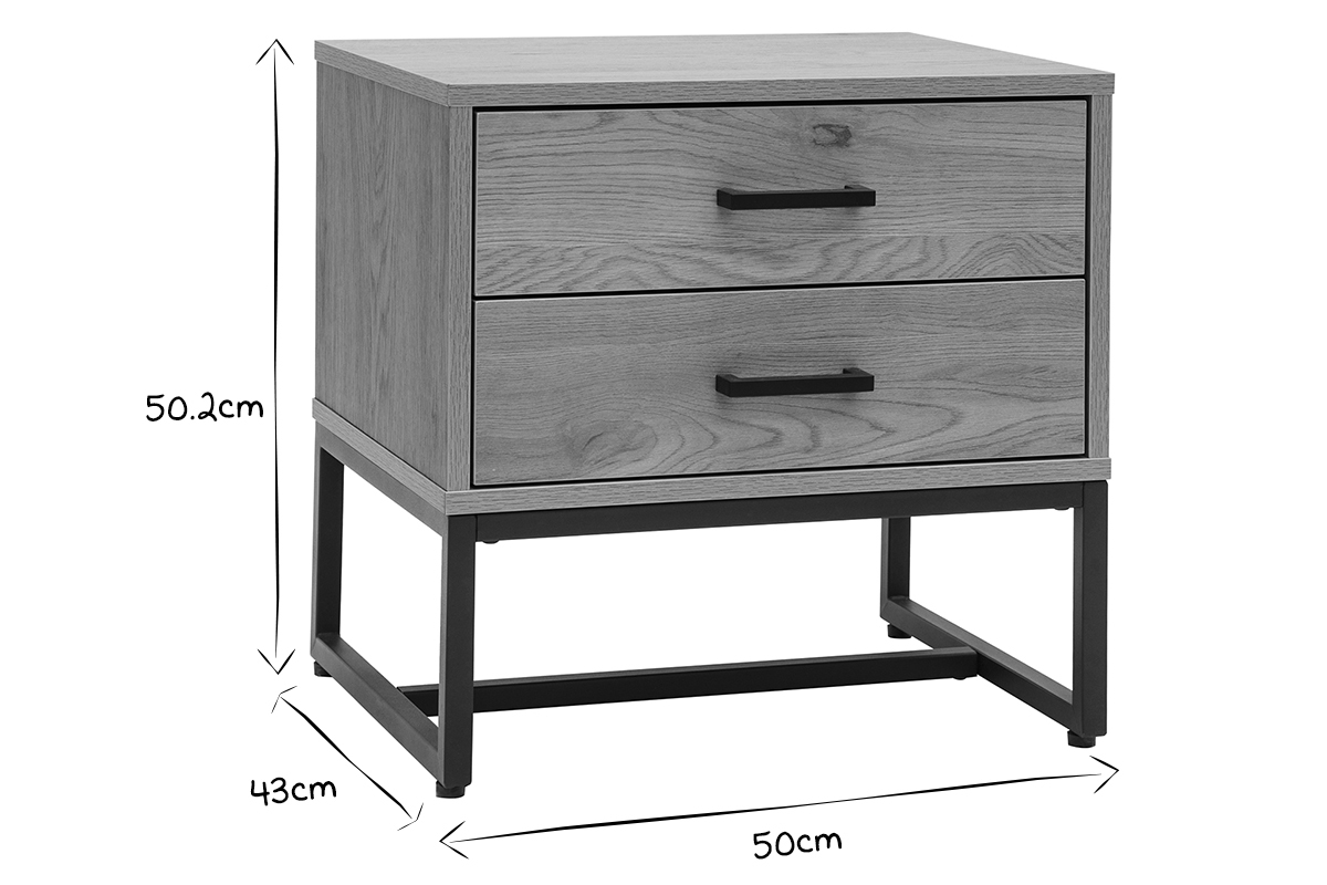 Comodino con 2 cassetti finitura legno chiaro rovere e metallo nero LOVATO