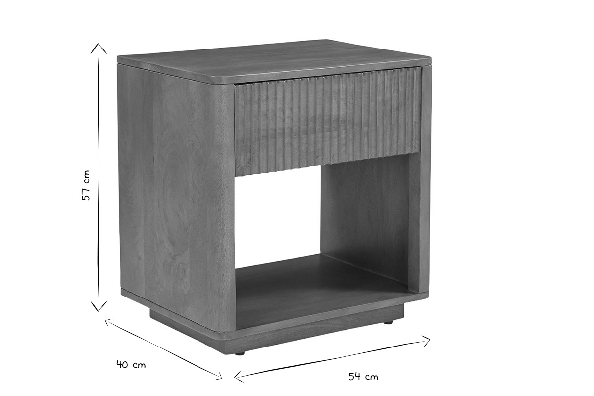 Comodino ALDA in nero e bianco con dimensioni indicate: L54 x P40 x H57 cm.