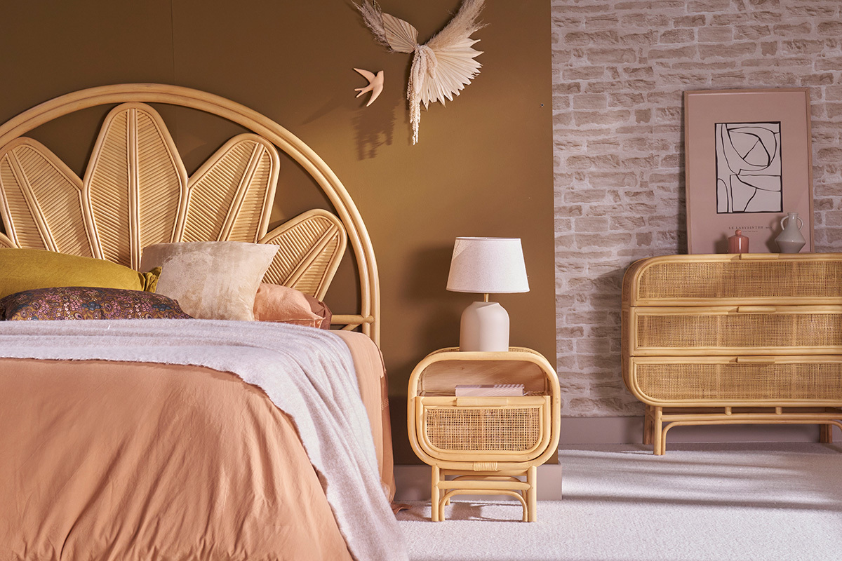 Comodino con cassetto in rattan L45 cm LUWAK