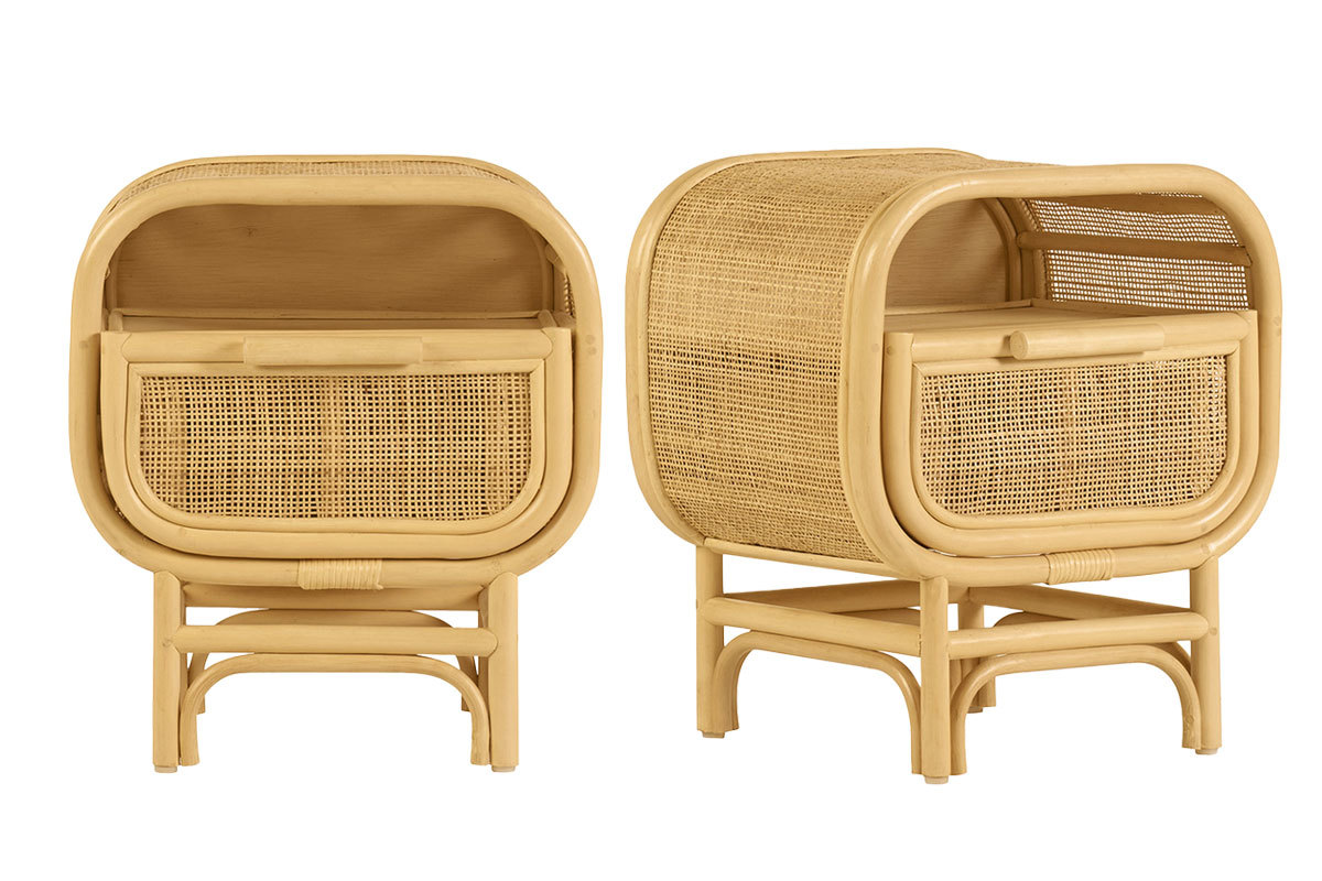 Comodino con cassetto in rattan LUWAK