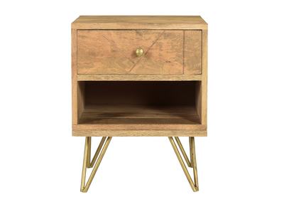 Comodino con incisioni in massello di mango e metallo dorato LINIUM