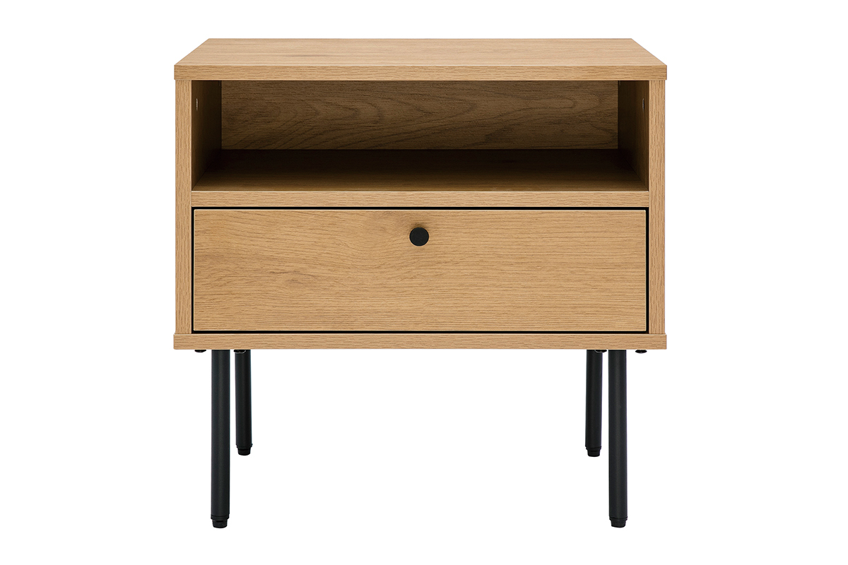 Comodino con scomparto finitura legno chiaro rovere e base metallo nero L50 cm PERNELLE