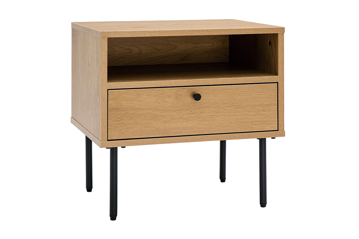 Comodino con scomparto finitura legno chiaro rovere e base metallo nero L50 cm PERNELLE