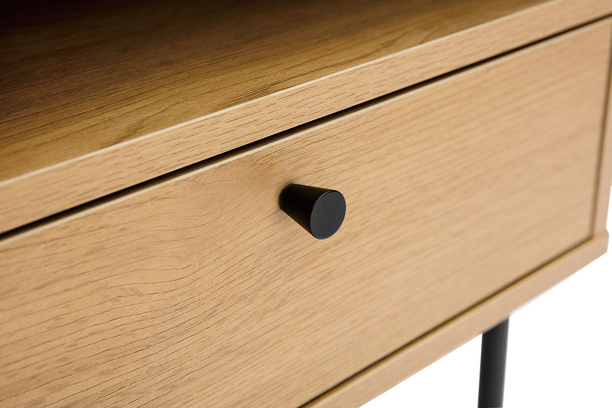 Comodino con scomparto finitura legno chiaro rovere e base metallo nero L50 cm PERNELLE