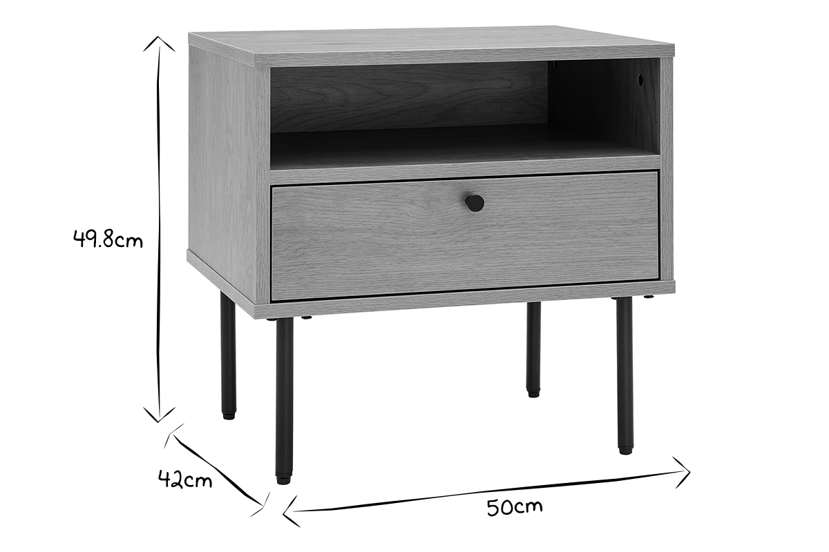 Comodino con scomparto finitura legno chiaro rovere e base metallo nero L50 cm PERNELLE
