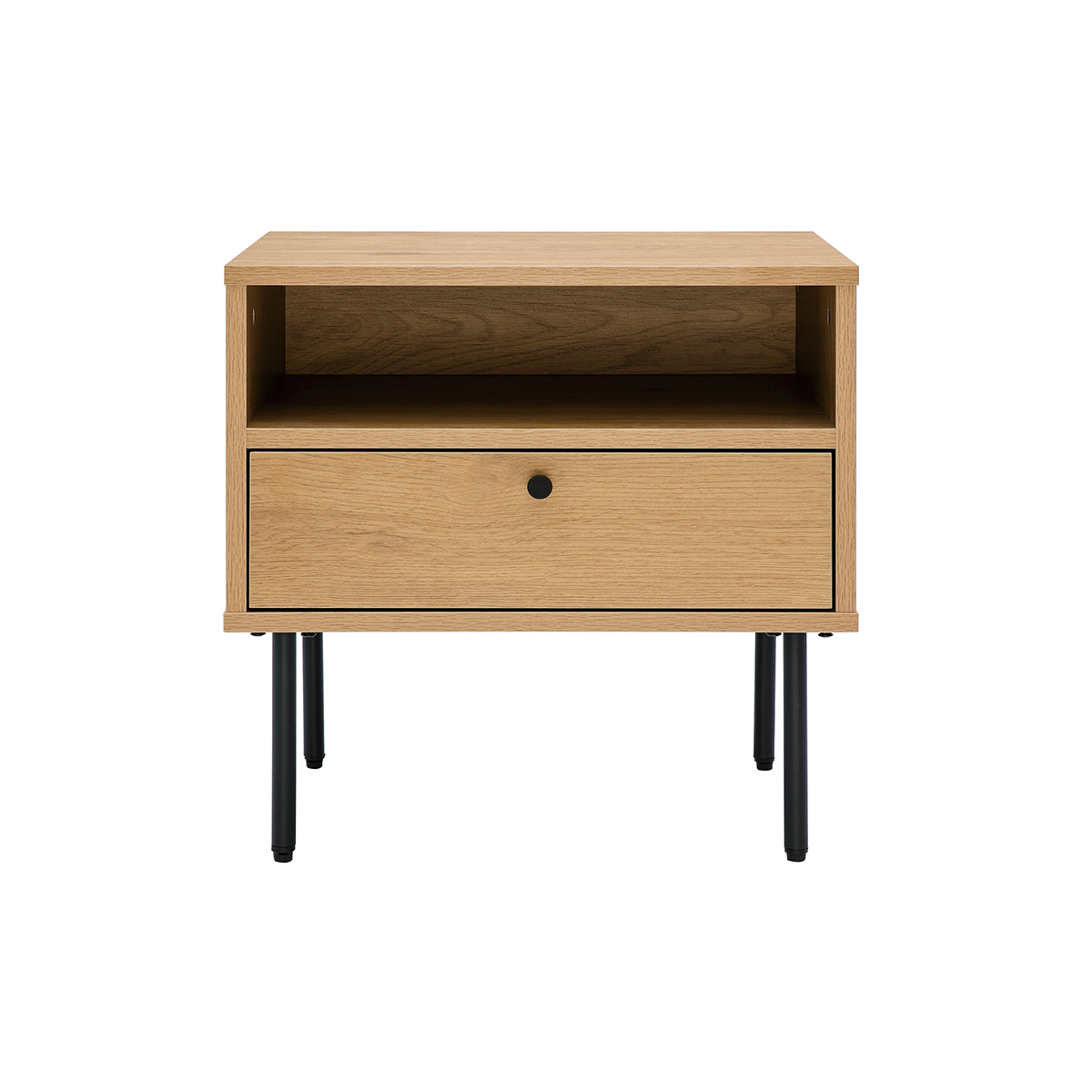 Comodino con scomparto finitura legno chiaro rovere e base metallo nero PERNELLE