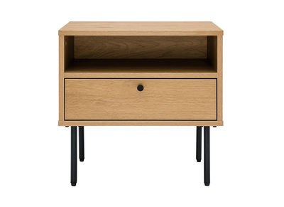 Comodino con scomparto finitura legno chiaro rovere e base metallo nero PERNELLE