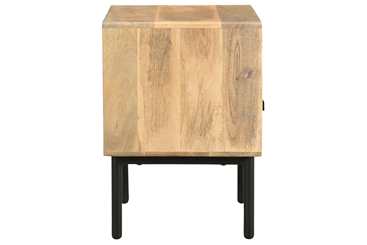 Comodino con scomparto in legno chiaro massello di mango e metallo nero L40 cm JUDE
