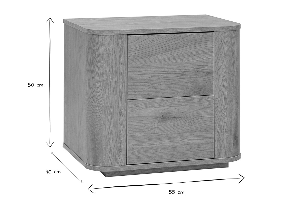 Comodino con vani portaoggetti 2 cassetti finitura legno chiaro rovere NEGAN