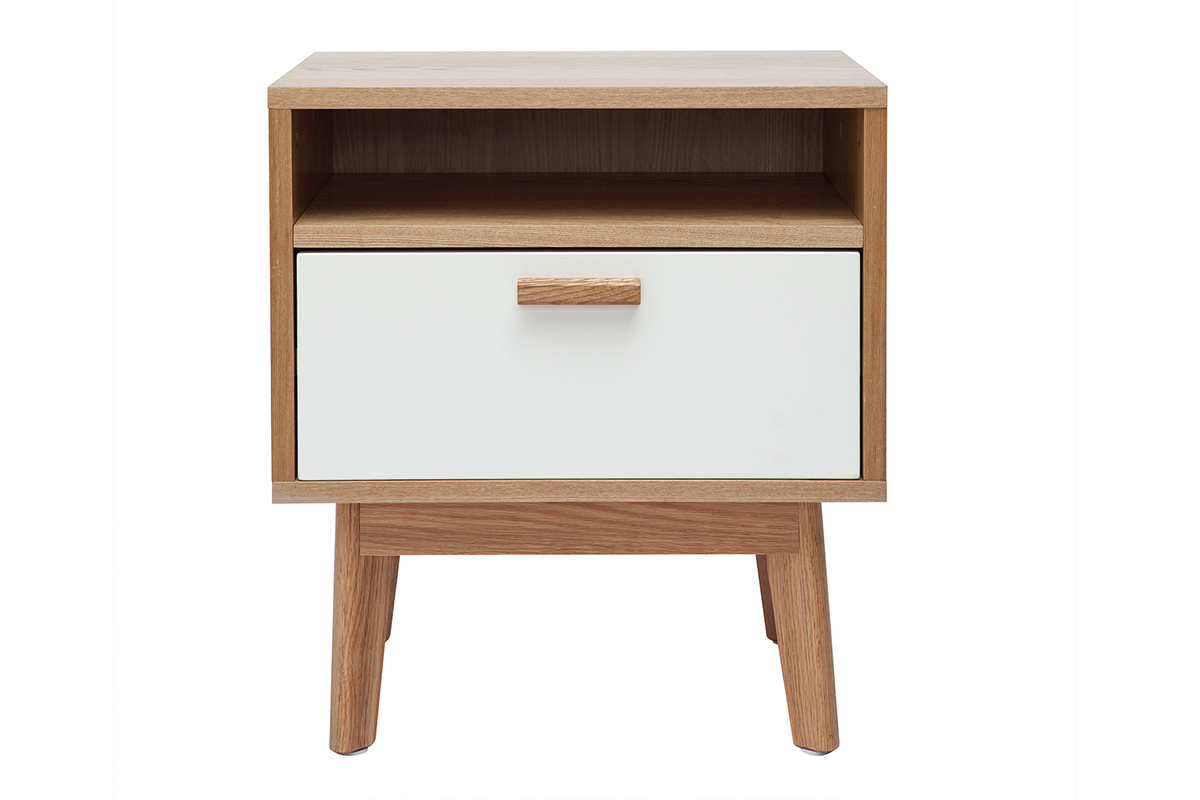 Comodino design scandinavo bianco e quercia HELIA