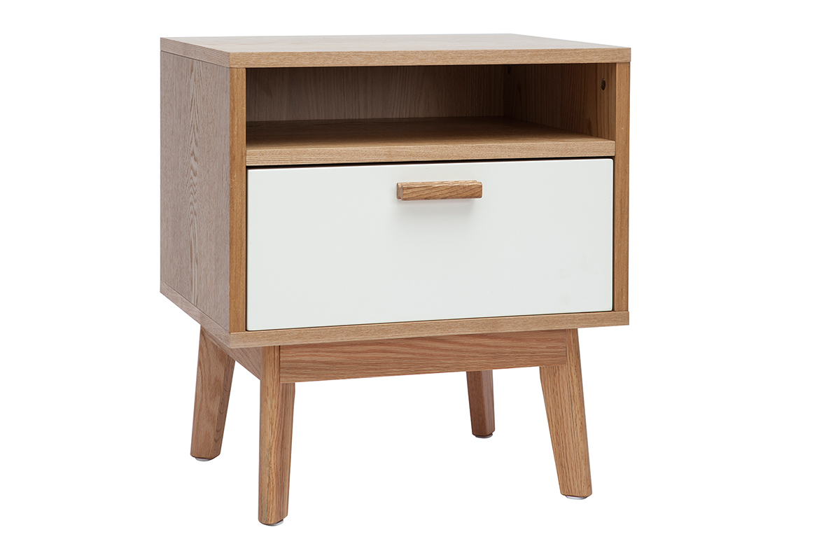 Comodino design scandinavo bianco e quercia HELIA