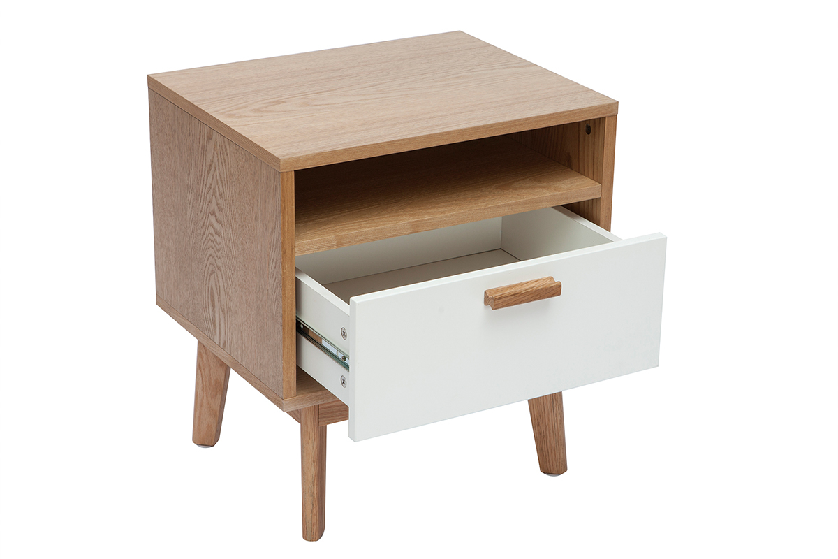 Comodino design scandinavo bianco e quercia HELIA