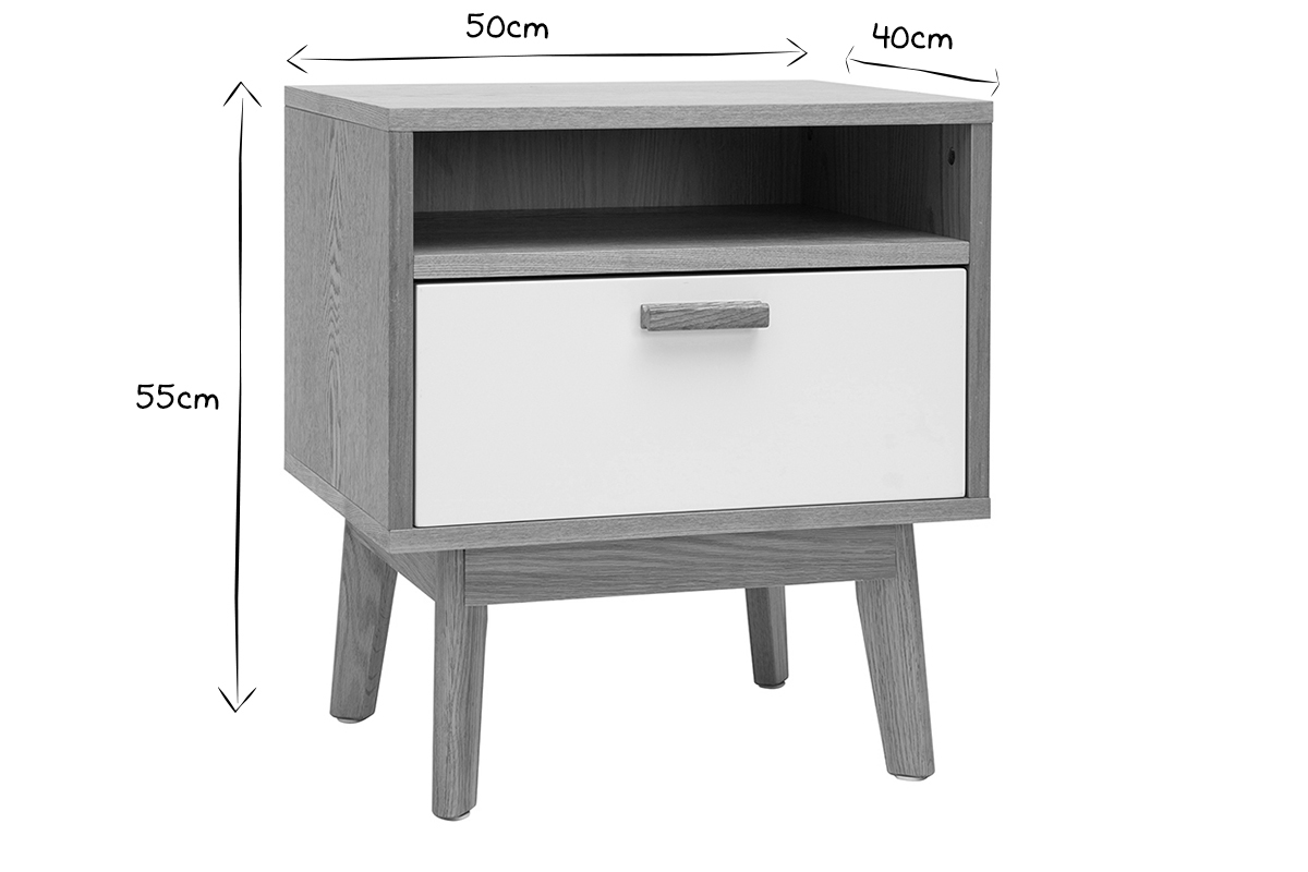 Comodino design scandinavo bianco e quercia HELIA