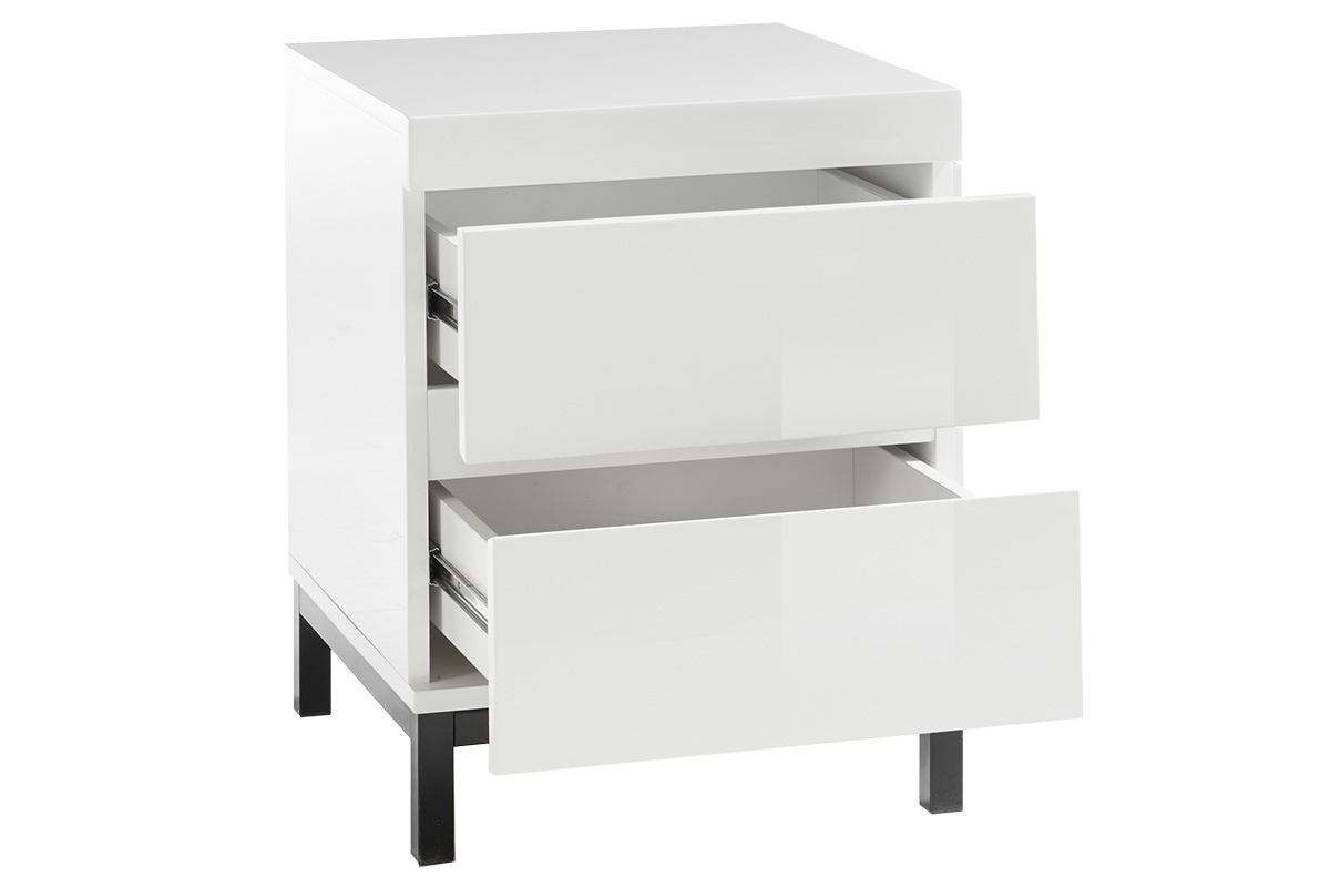Comodino di design con 2 cassetti laccati bianchi KOLL