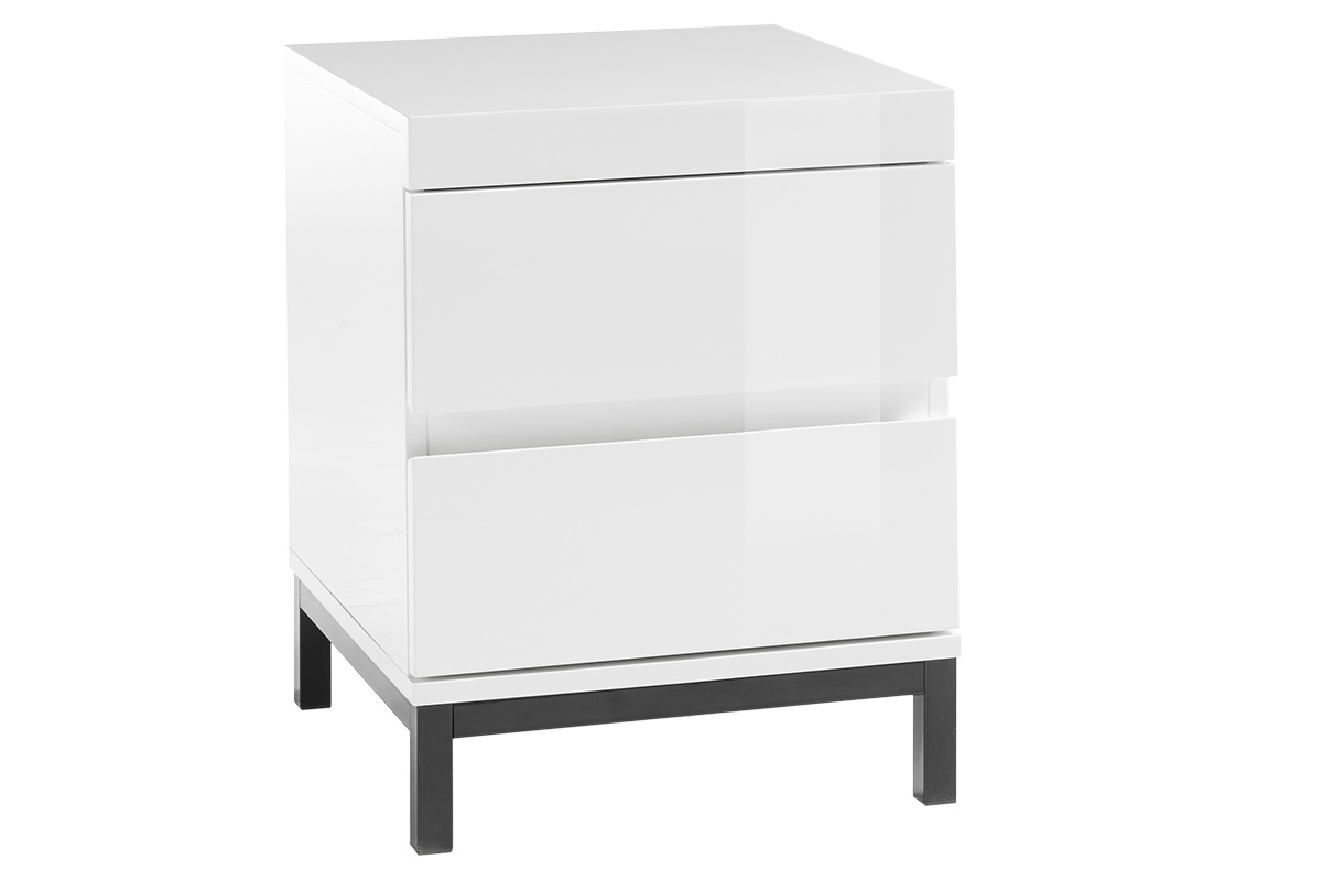 Comodino di design con 2 cassetti laccati bianchi KOLL