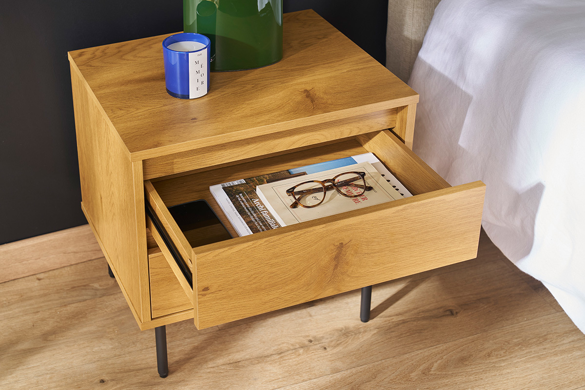 Comodino finitura legno chiaro rovere 2 cassetti ARAGON