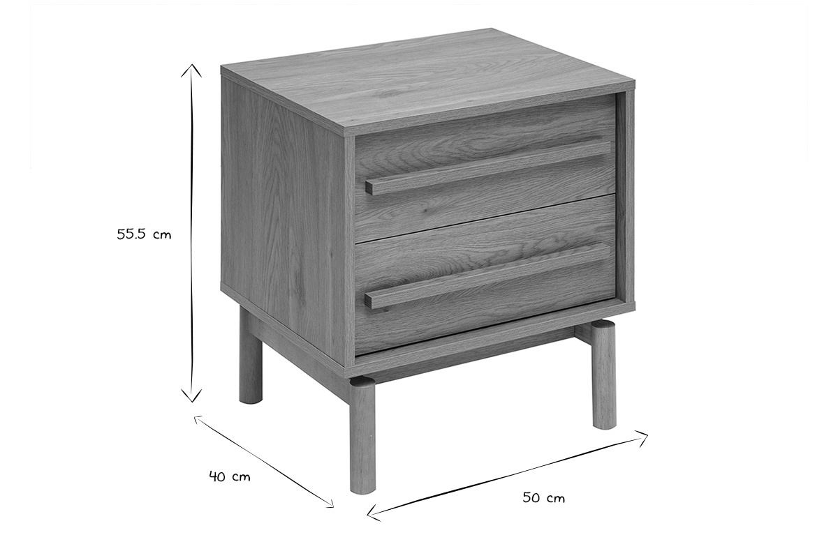 Dimensioni del comodino YSEULT L50 x P40 x H55,5 cm in nero e bianco