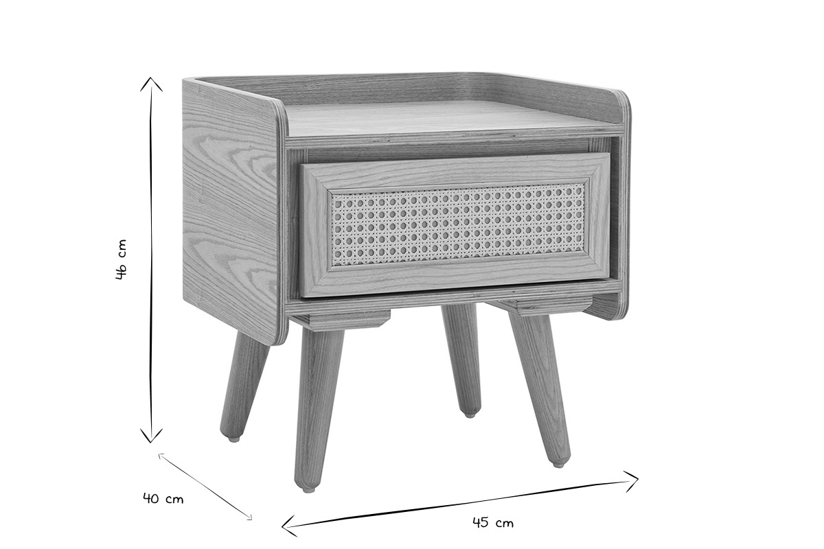 Comodino ELSY in bianco e nero, dimensioni 46x40x45 cm, vista laterale