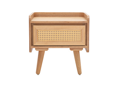 Comodino in legno chiaro frassino e intreccio in rattan ELSY