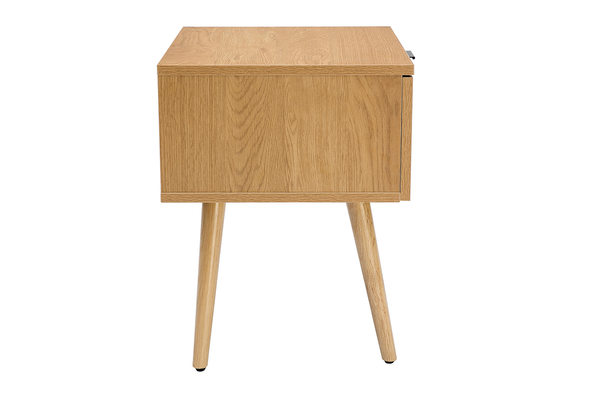 Comodino in legno chiaro, motivo a intreccio rattan e metallo nero L50 cm MANILLE