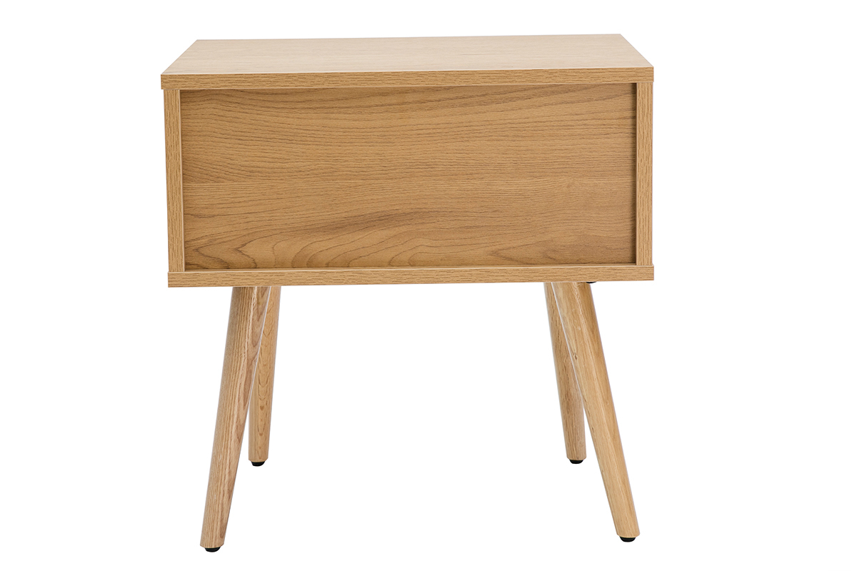 Comodino in legno chiaro, motivo a intreccio rattan e metallo nero L50 cm MANILLE