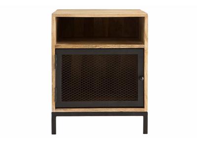 Comodino in legno di mango e metallo perforato, modello: RACK - Comodino in legno di mango e metallo perforato, modello: RACK