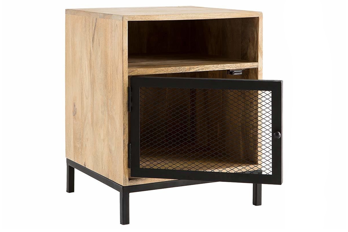 Comodino in legno di mango e metallo perforato RACK