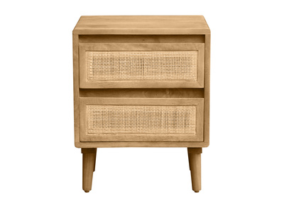 Comodino in legno massello di mango e motivo a intreccio rattan con 2 cassetti ACANGE