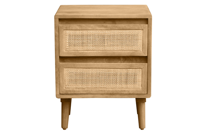 Bme Jasper Comodino Deluxe In Legno Massello E Rattan - Stile Mid-Century Con 2 Cassetti, Noce - Assemblaggio Facile