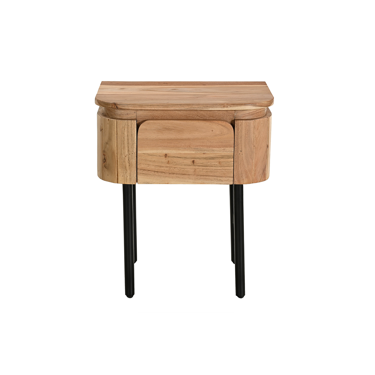 Comodino in legno massello e metallo nero con cassetto NAPOLI