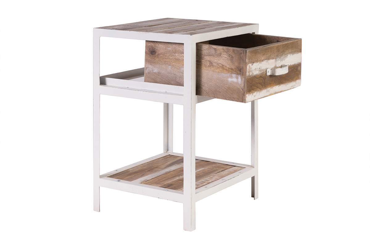 Comodino legno e metallo bianco ROCHELLE