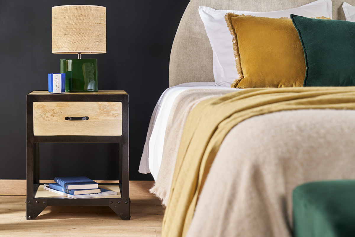 Comodino legno e metallo INDUSTRIA