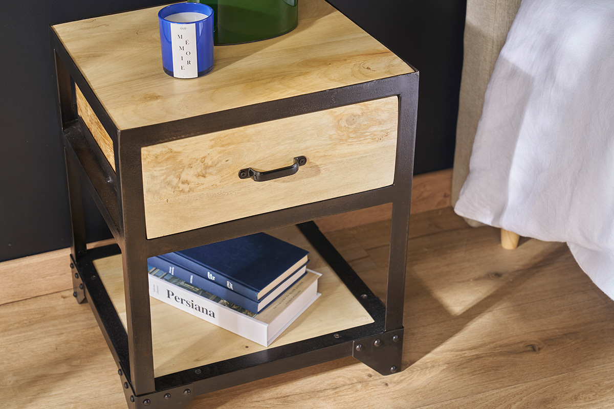 Comodino legno e metallo INDUSTRIA