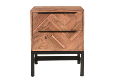 Comodino motivo spina di pesce massello di acacia e metallo nero STICK