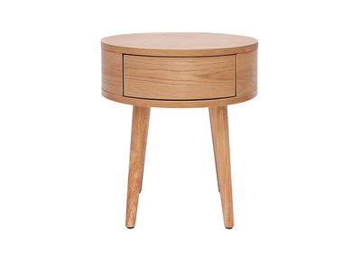 Comodino rotondo in legno chiaro con cassetto JUDITH