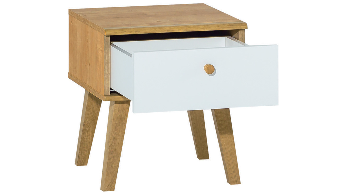 Comodino scandinavo 1 cassetto bianco e rovere MAHE