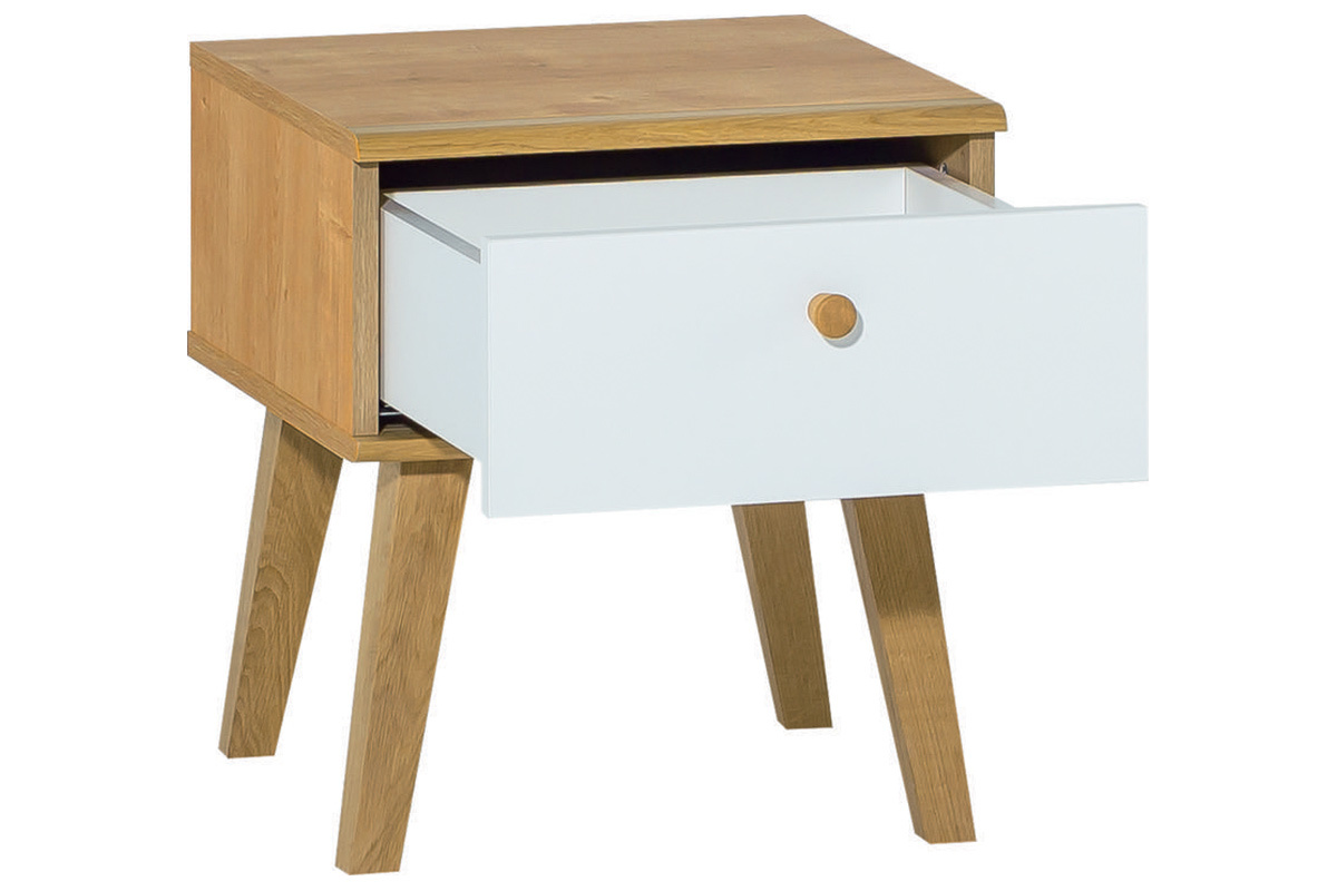 Comodino scandinavo 1 cassetto bianco e rovere MAHE