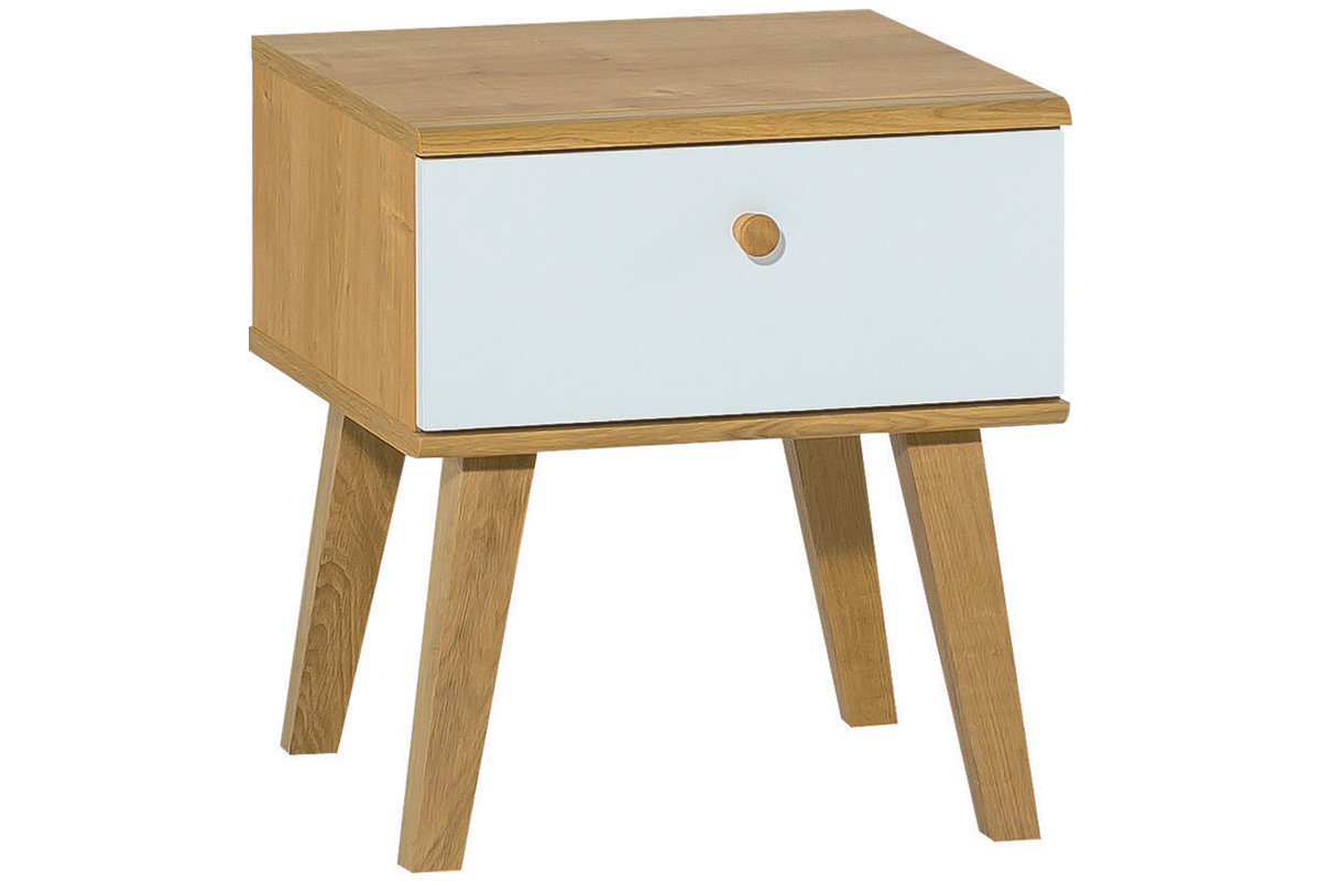 Comodino scandinavo 1 cassetto bianco e rovere MAHE